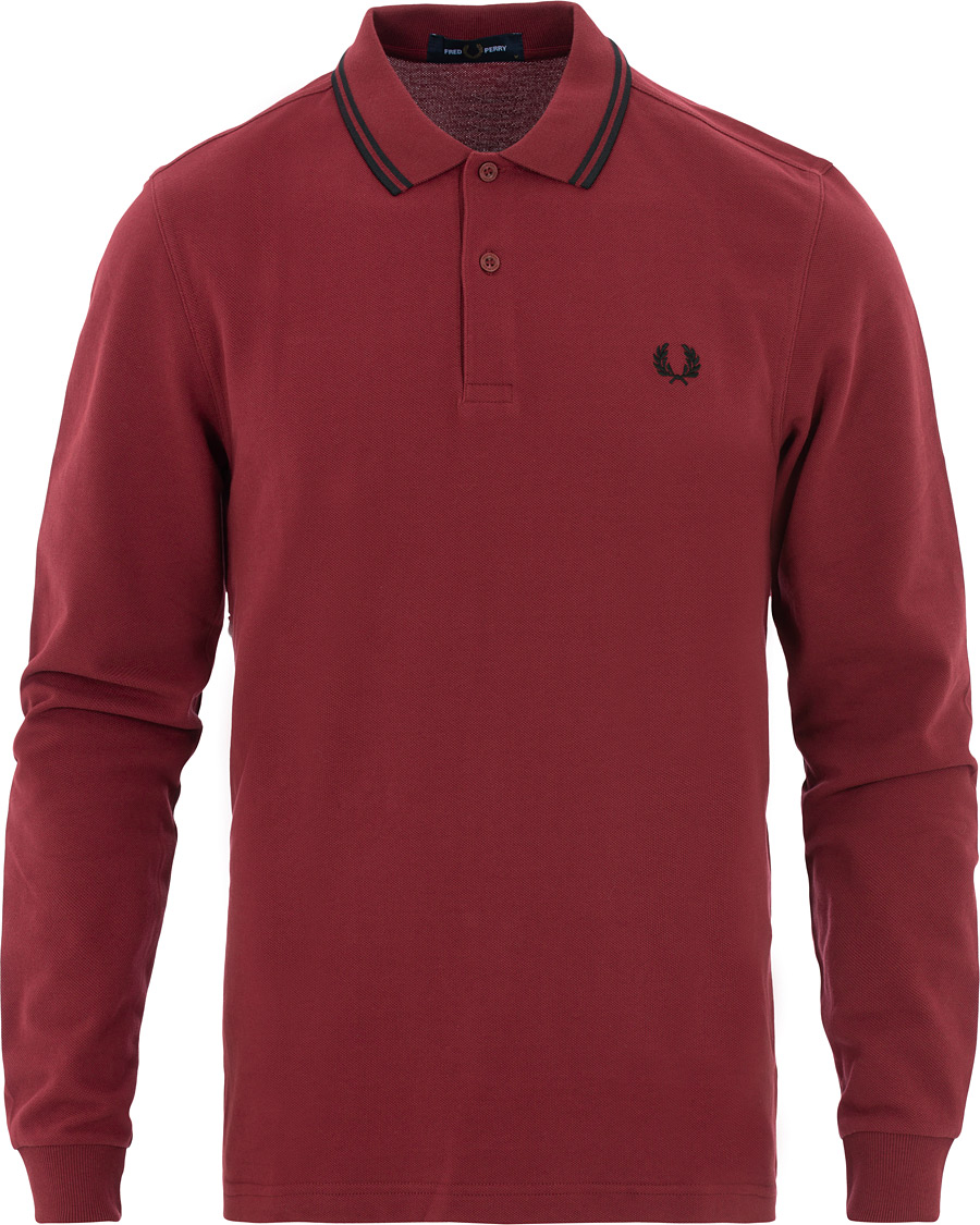 Uomini | Maglieria | Fred Perry | Slim Fit Long Sleeve Polo Twin Tip Wine Red