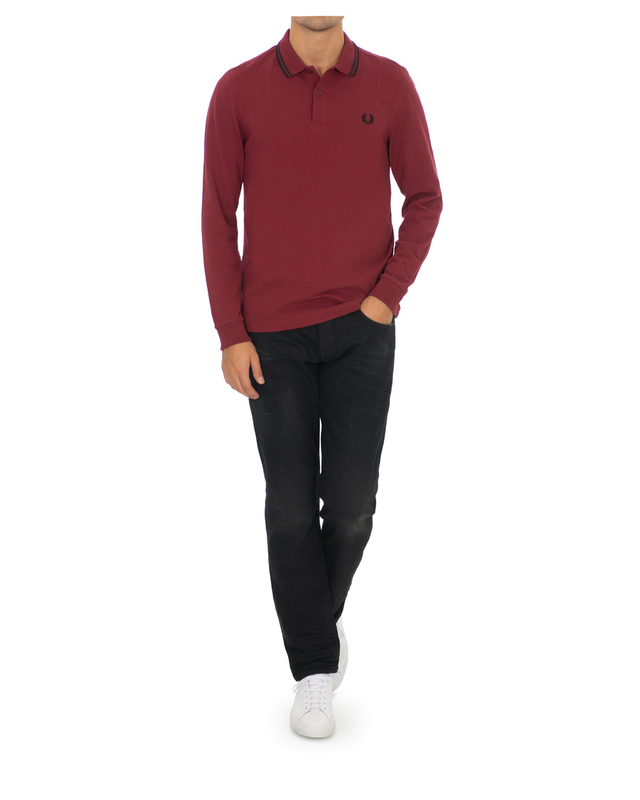 Uomini | Maglieria | Fred Perry | Slim Fit Long Sleeve Polo Twin Tip Wine Red
