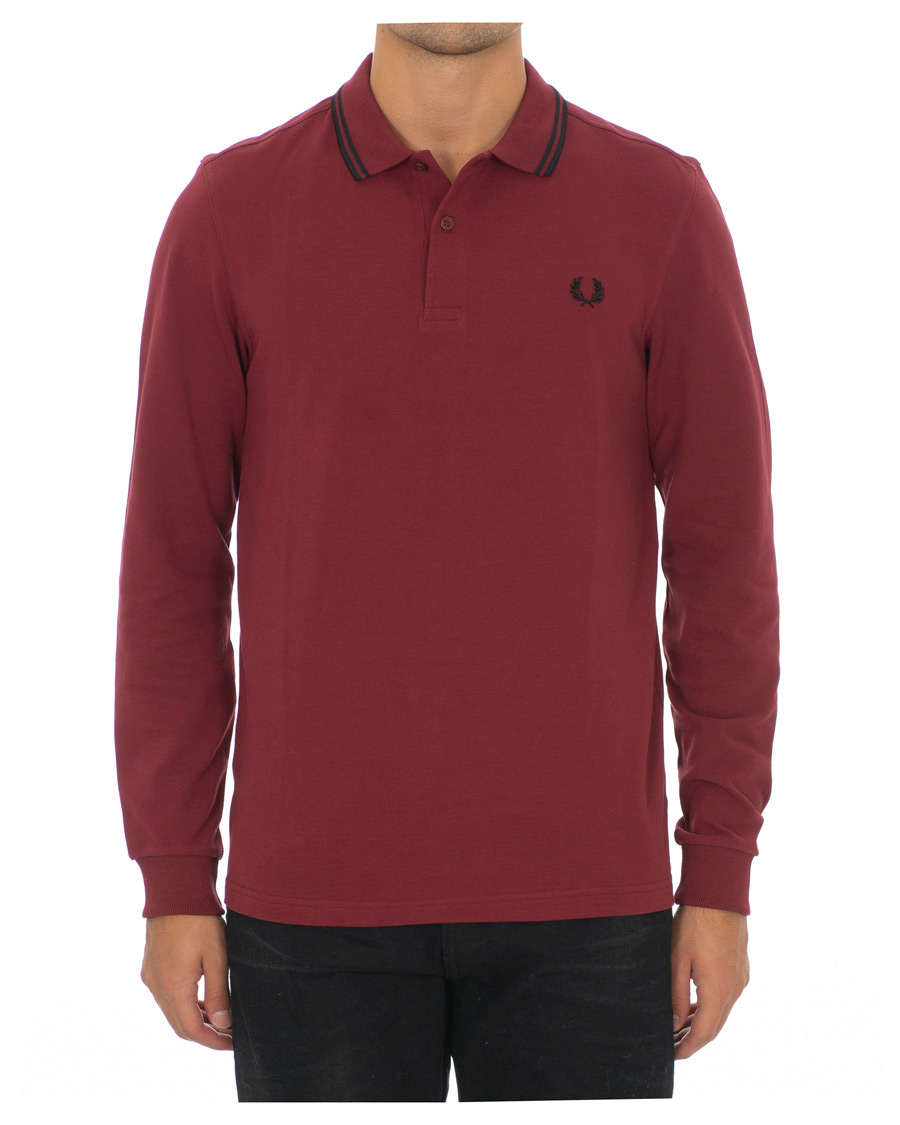 Uomini | Maglieria | Fred Perry | Slim Fit Long Sleeve Polo Twin Tip Wine Red