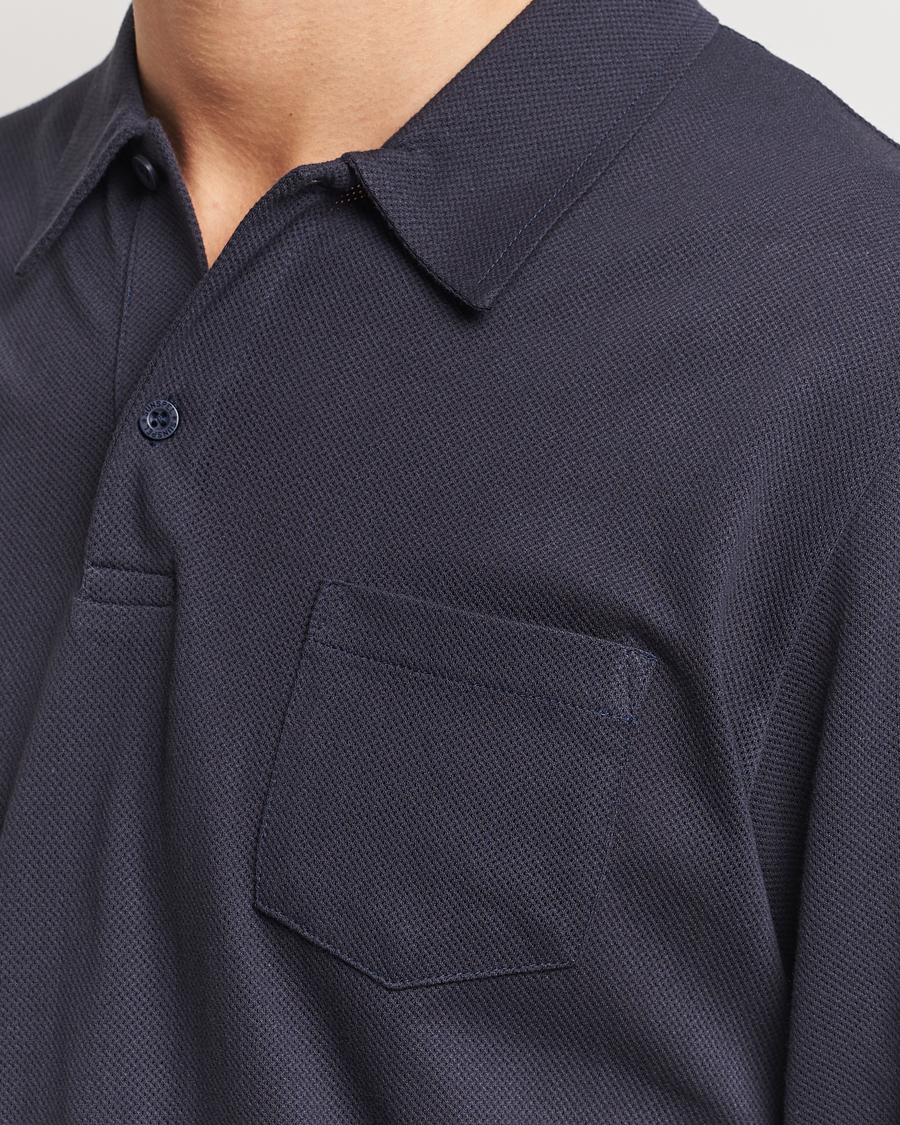Uomini | Polo | Sunspel | Long Sleeve Riviera Polo Shirt Navy