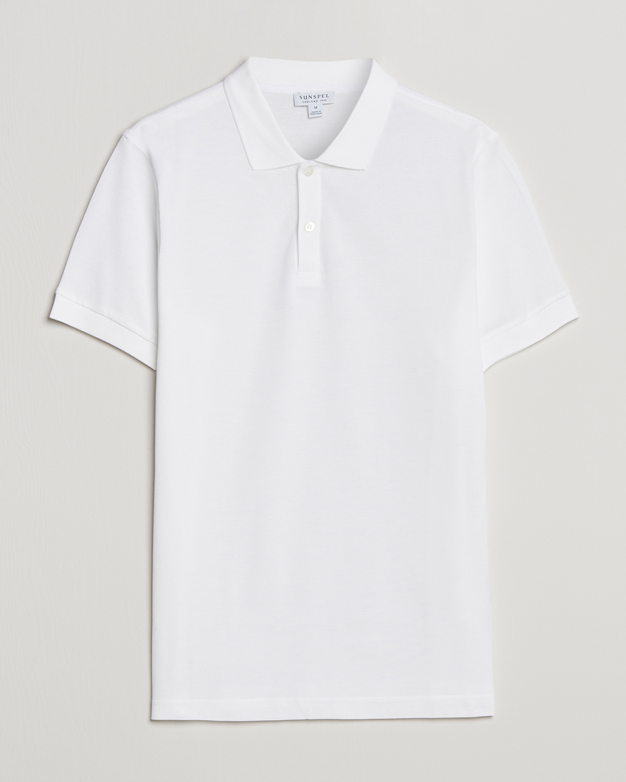 Uomini | Polo | Sunspel | Short Sleeve Pique Polo White