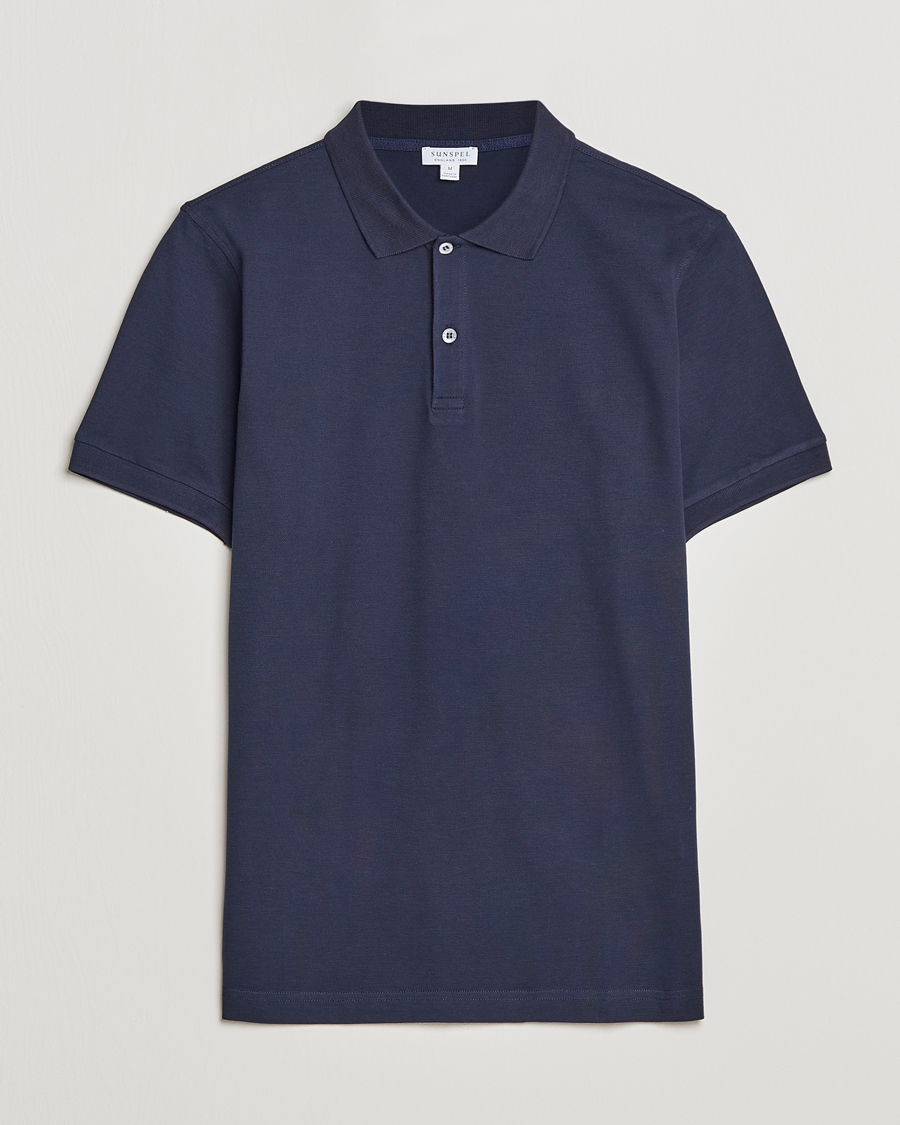 Uomini | Polo | Sunspel | Short Sleeve Pique Polo Navy