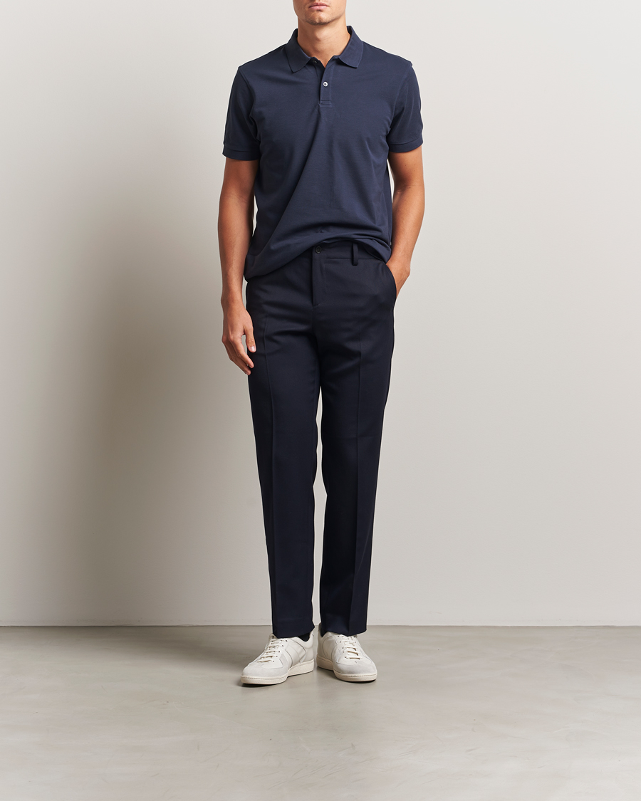 Uomini | Polo | Sunspel | Short Sleeve Pique Polo Navy