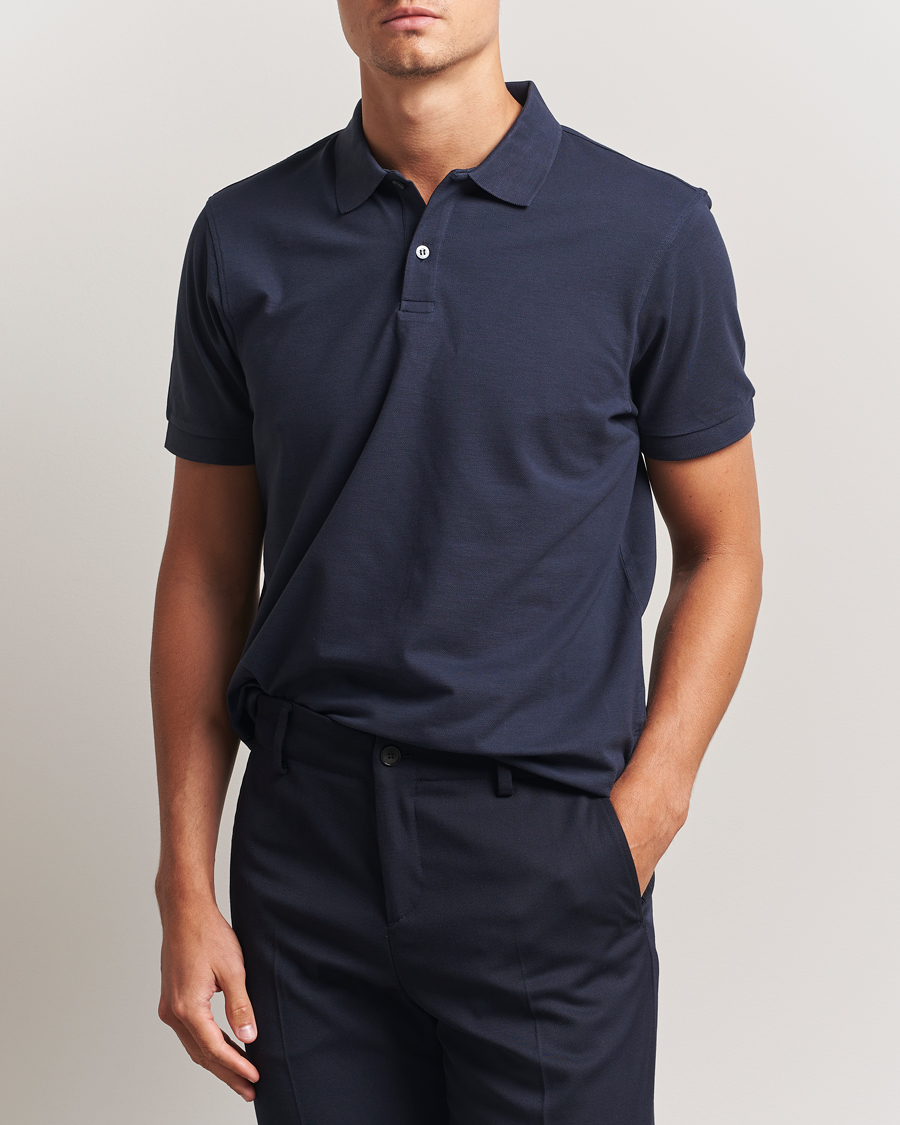 Uomini | Polo | Sunspel | Short Sleeve Pique Polo Navy