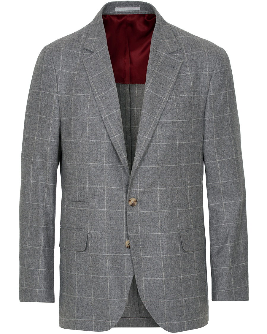 Uomini | Blazers | Brunello Cucinelli | Windowpane Check Blazer Light Grey