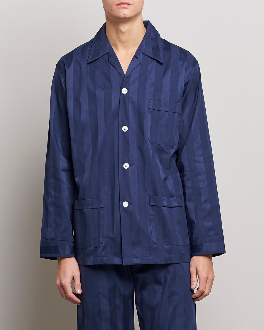 Uomini | Accappatoi & Pigiami | Derek Rose | Striped Cotton Satin Pyjama Set Navy