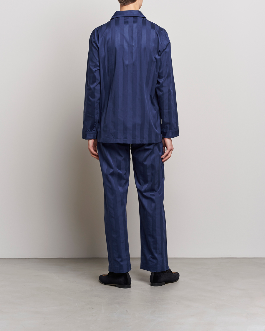 Uomini | Accappatoi & Pigiami | Derek Rose | Striped Cotton Satin Pyjama Set Navy