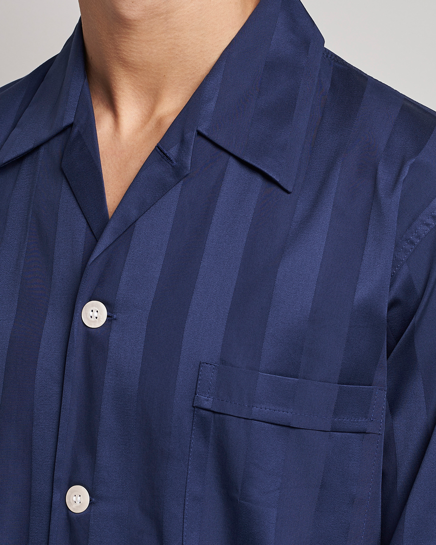 Uomini | Accappatoi & Pigiami | Derek Rose | Striped Cotton Satin Pyjama Set Navy