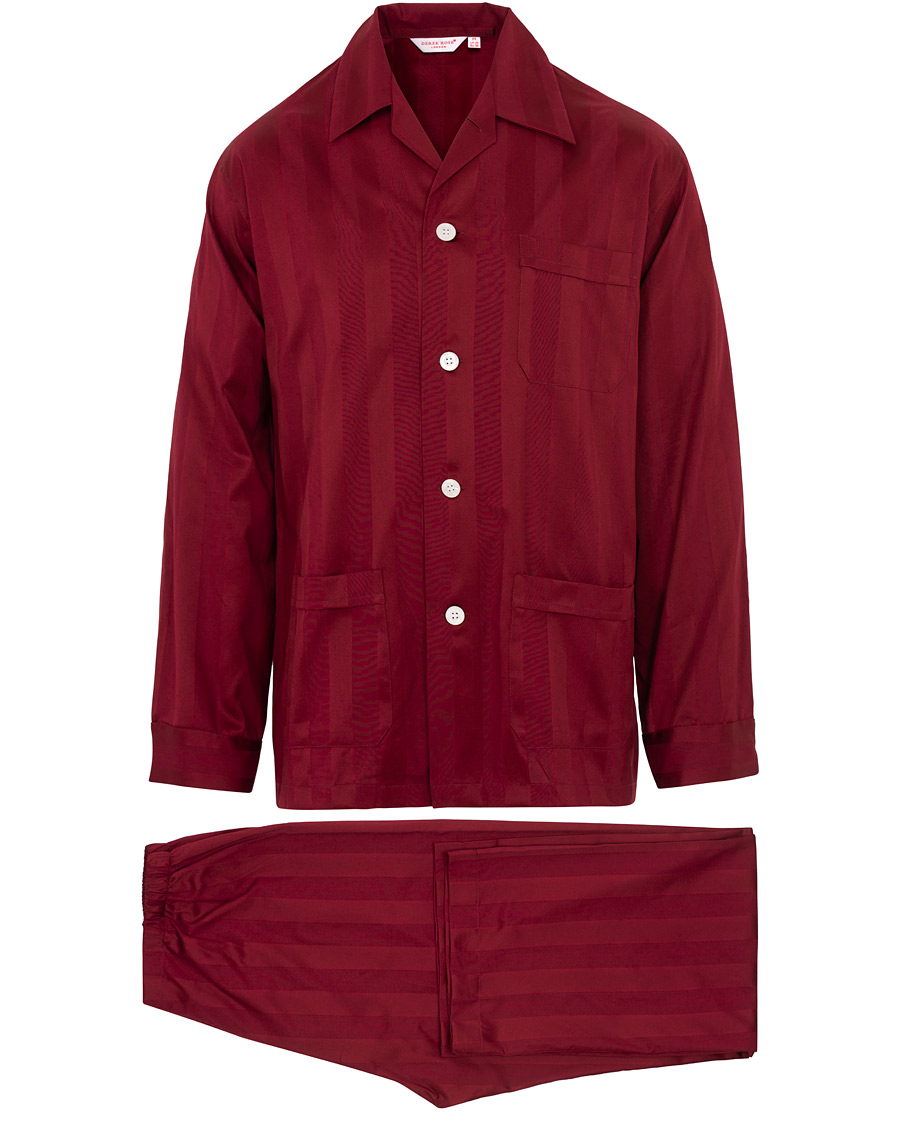 Uomini | Accappatoi & Pigiami | Derek Rose | Cotton Satin Striped Pyjama Set Wine Red