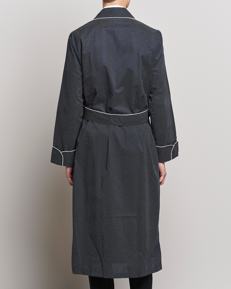 Uomini | Accappatoi & Pigiami | Derek Rose | Polka Dot Cotton Satin Dressing Gown Navy