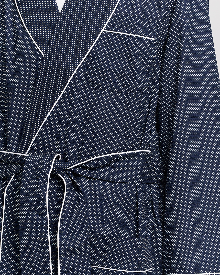 Uomini | Accappatoi & Pigiami | Derek Rose | Polka Dot Cotton Satin Dressing Gown Navy