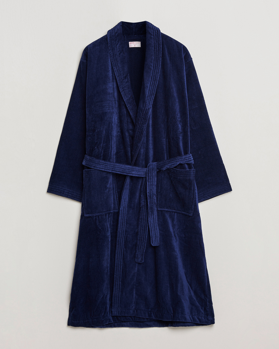 Uomini | Accappatoi & Pigiami | Derek Rose | Cotton Velour Gown Navy