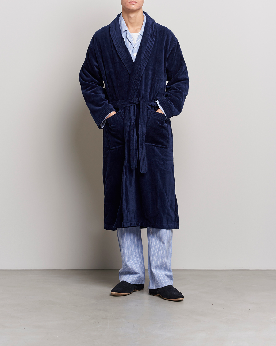 Uomini | Accappatoi & Pigiami | Derek Rose | Cotton Velour Gown Navy