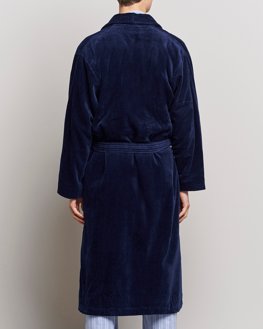 Uomini | Accappatoi & Pigiami | Derek Rose | Cotton Velour Gown Navy
