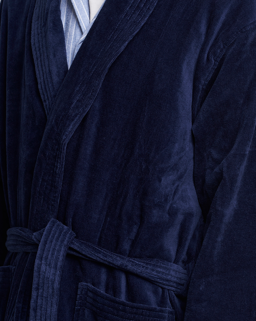 Uomini | Accappatoi & Pigiami | Derek Rose | Cotton Velour Gown Navy