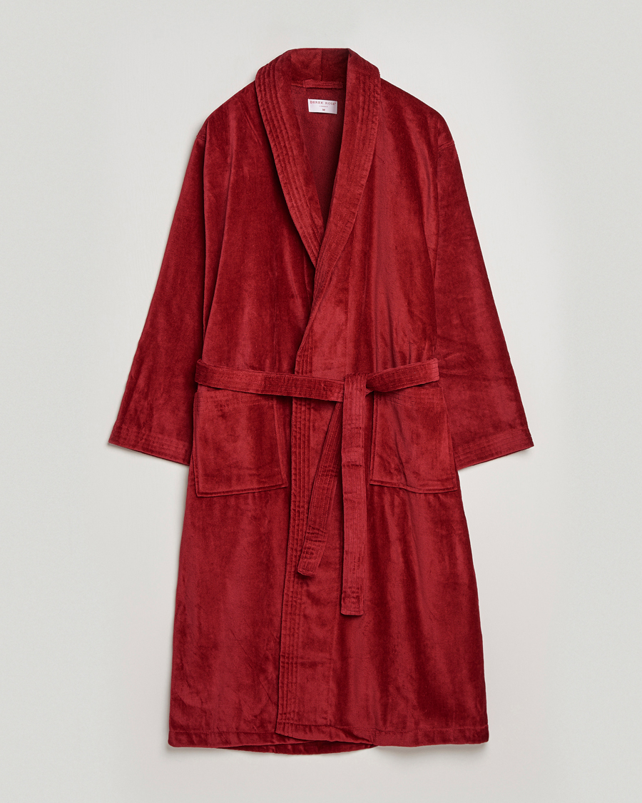 Uomini | Accappatoi & Pigiami | Derek Rose | Cotton Velour Gown Wine Red