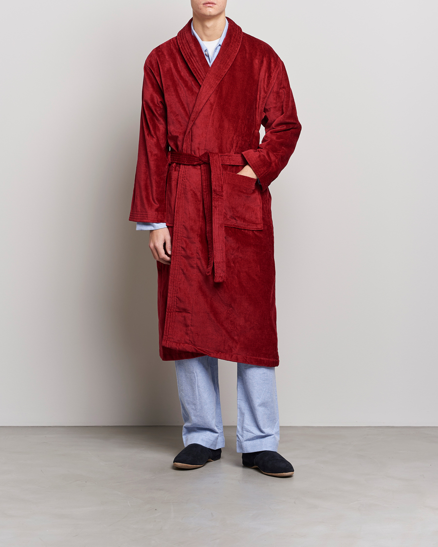 Uomini | Accappatoi & Pigiami | Derek Rose | Cotton Velour Gown Wine Red