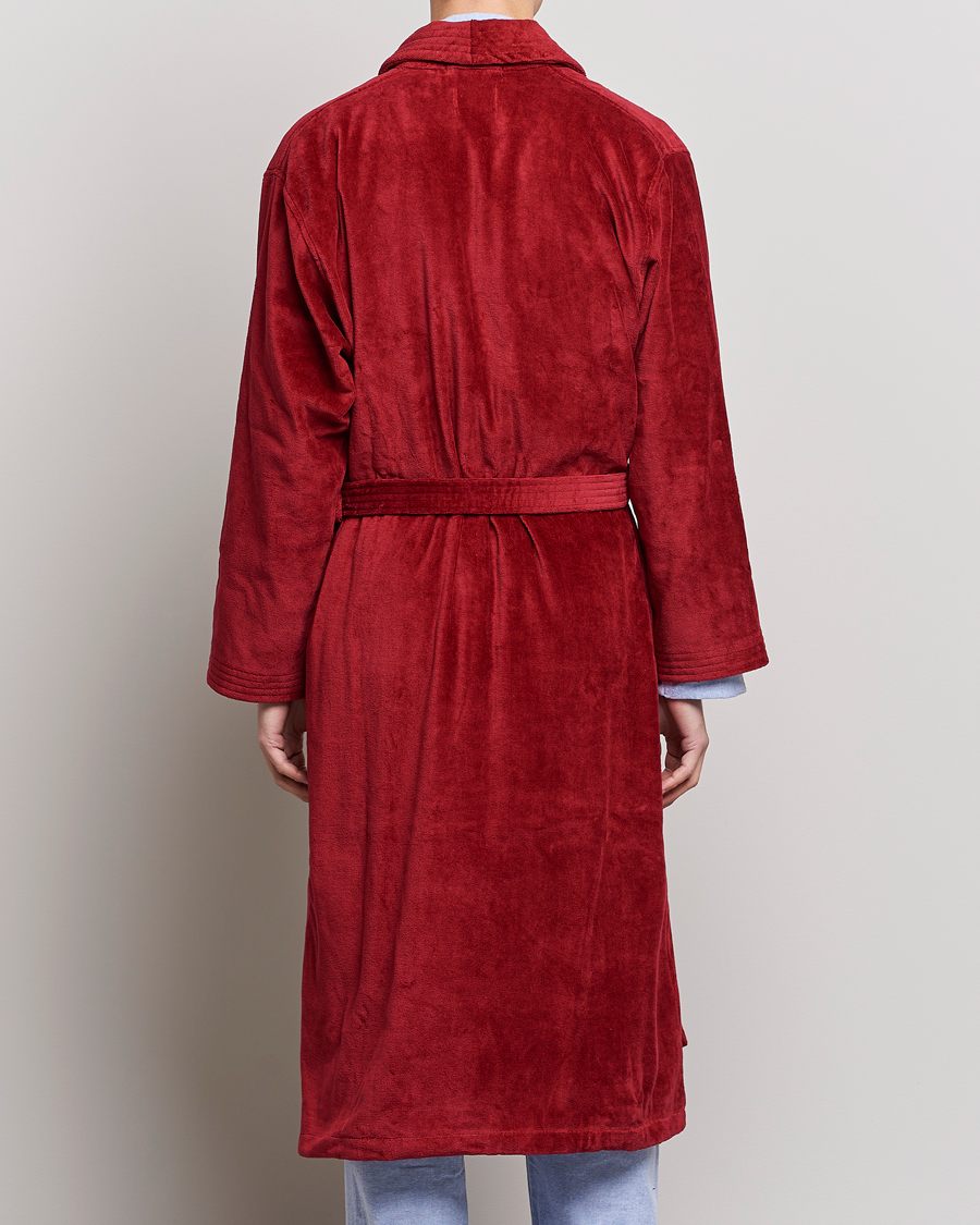 Uomini | Accappatoi & Pigiami | Derek Rose | Cotton Velour Gown Wine Red