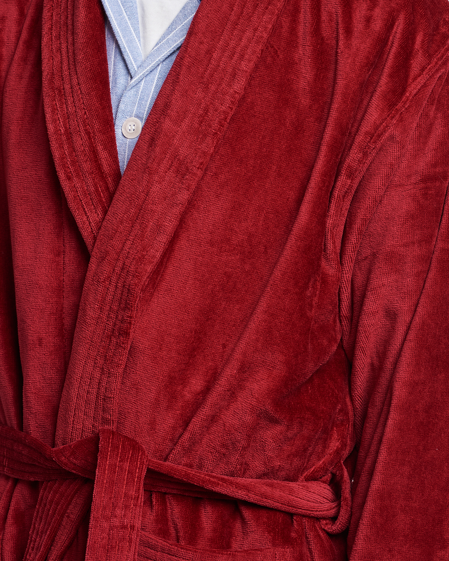 Uomini | Accappatoi & Pigiami | Derek Rose | Cotton Velour Gown Wine Red