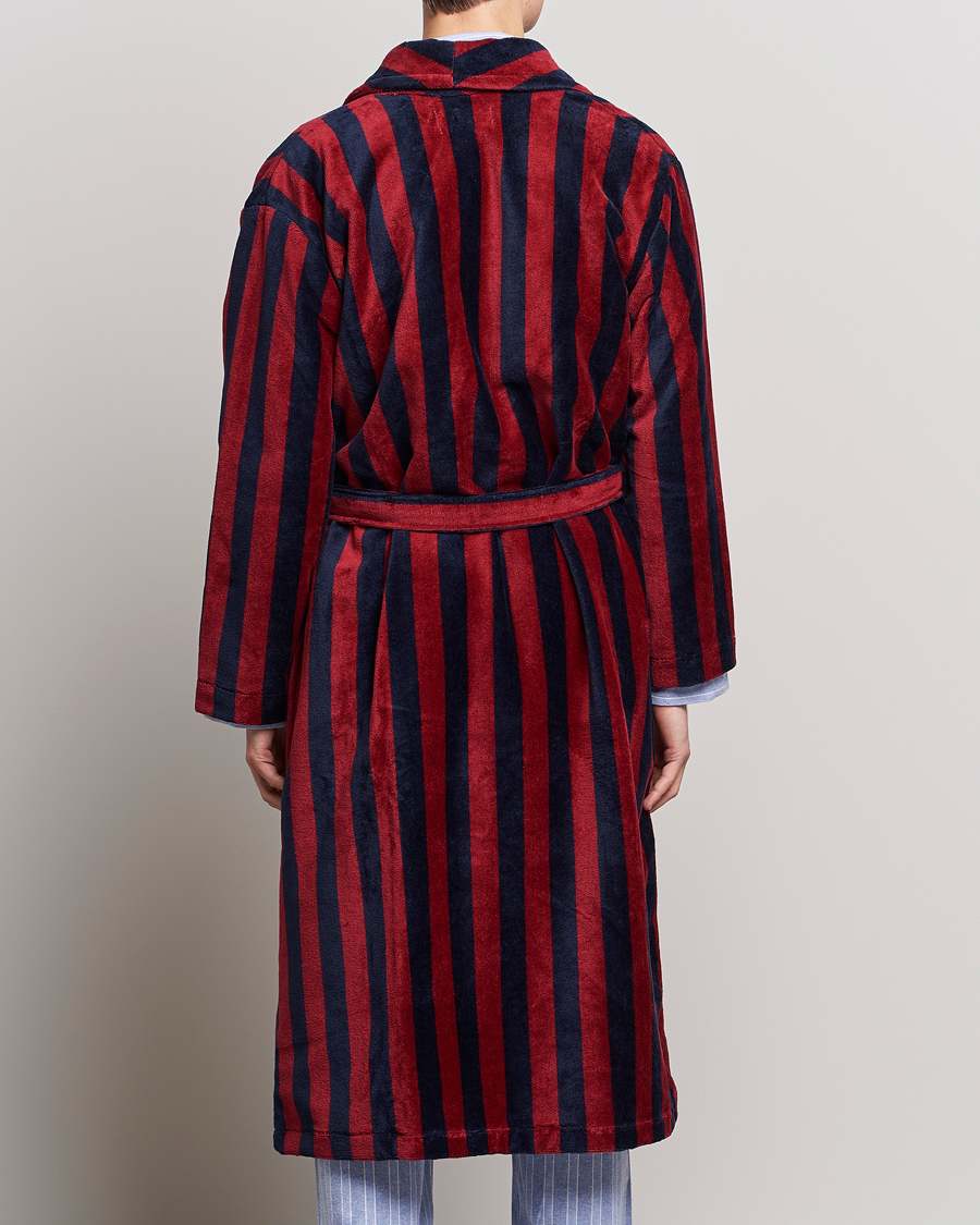 Uomini | Accappatoi & Pigiami | Derek Rose | Cotton Velour Striped Gown Red/Blue