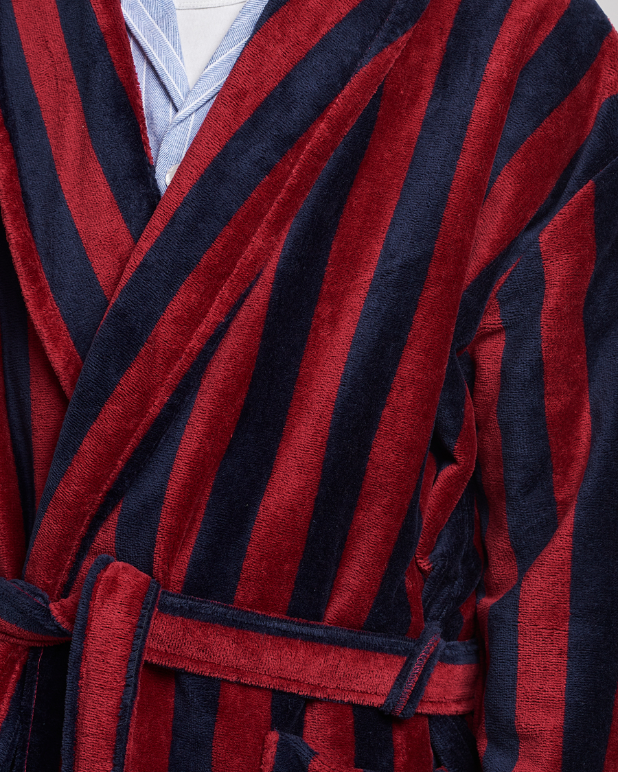 Uomini | Accappatoi & Pigiami | Derek Rose | Cotton Velour Striped Gown Red/Blue