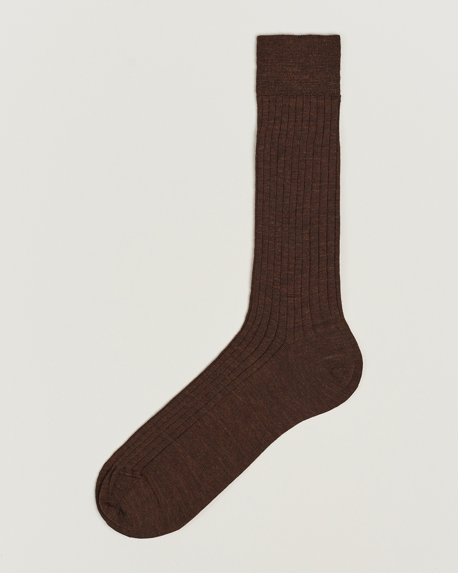 Uomini | Biancheria intima | Bresciani | Wool/Nylon Ribbed Short Socks Brown Melange