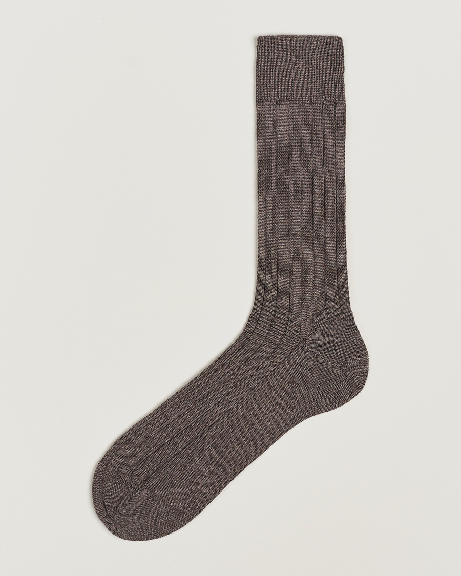 Uomini | Biancheria intima | Bresciani | Wool/Nylon Heavy Ribbed Socks Taupe