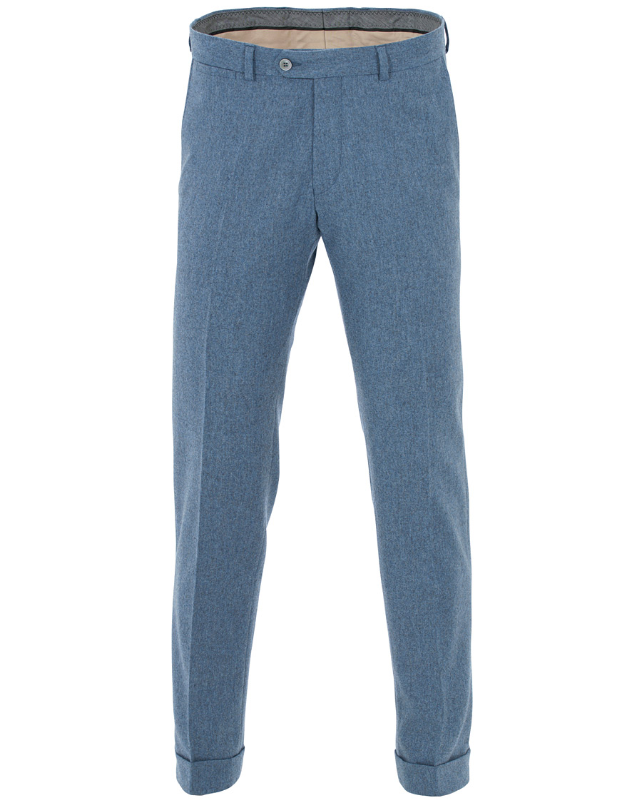 Uomini | Pantaloni | Oscar Jacobson | Dean Turn Up Flannel Trousers Light Blue