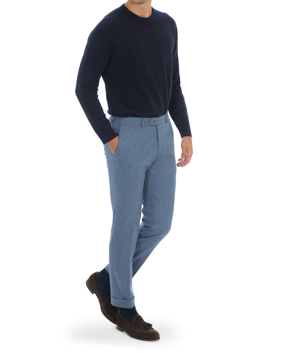 Uomini | Pantaloni | Oscar Jacobson | Dean Turn Up Flannel Trousers Light Blue