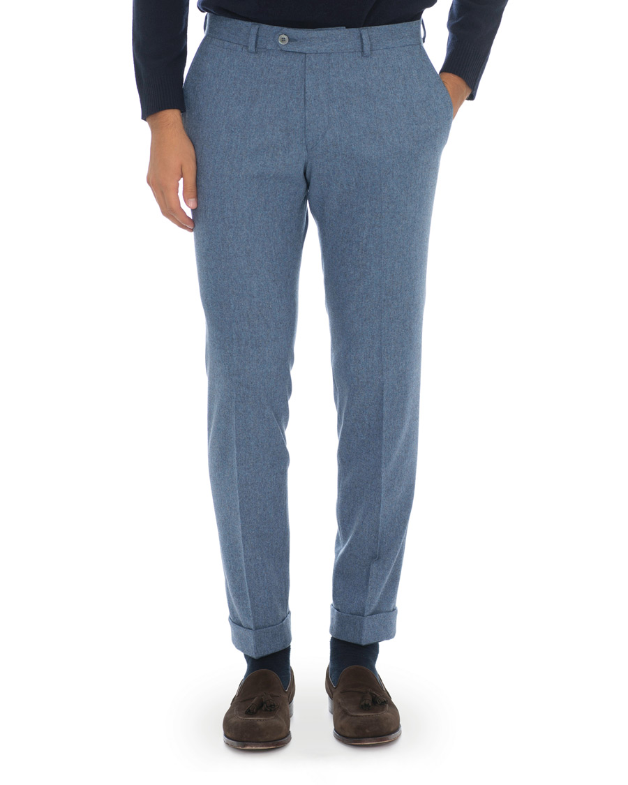Uomini | Pantaloni | Oscar Jacobson | Dean Turn Up Flannel Trousers Light Blue