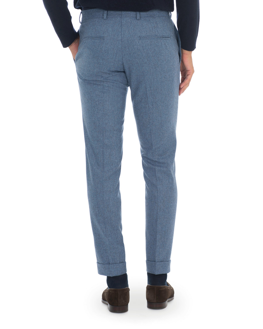 Uomini | Pantaloni | Oscar Jacobson | Dean Turn Up Flannel Trousers Light Blue