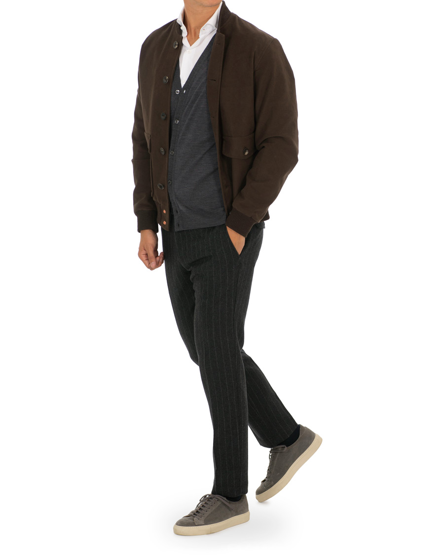 Uomini | Pantaloni | Oscar Jacobson | Nilo Chalkstripe Side Adjuster Trousers Dark Grey