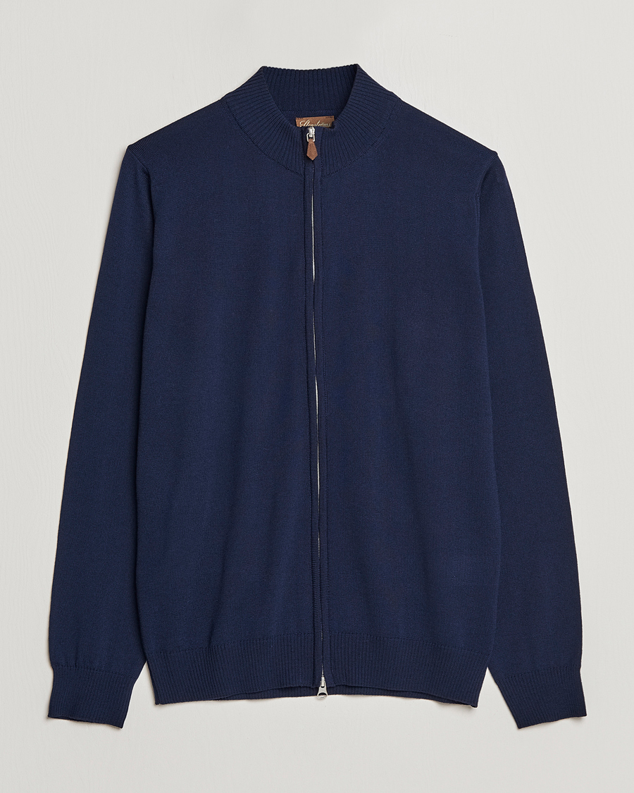 Uomini | Maglieria | Stenströms | Merino Full Zip Navy