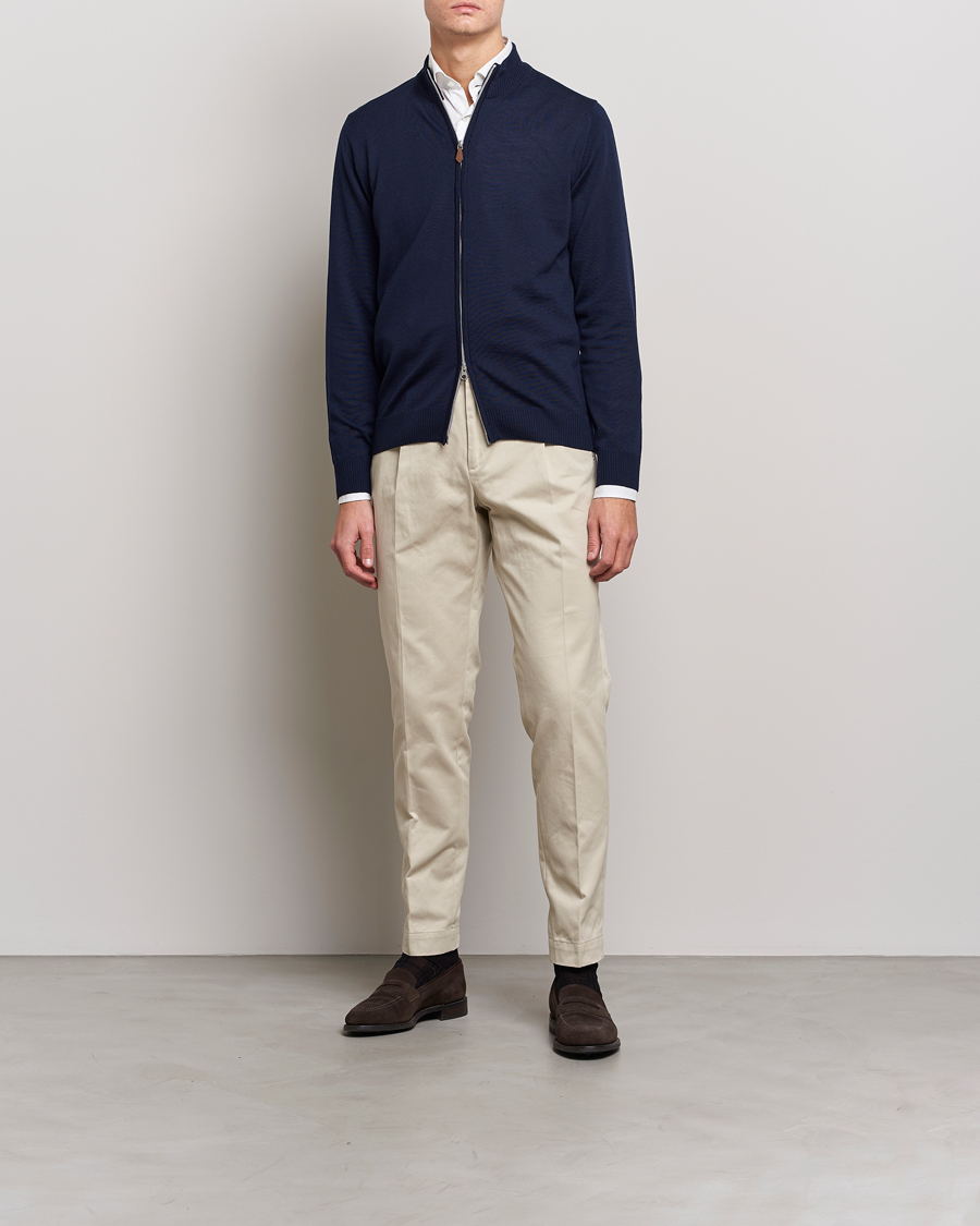 Uomini | Maglieria | Stenströms | Merino Full Zip Navy