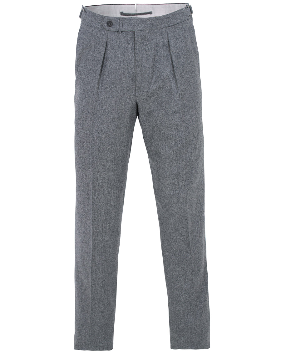 Uomini | Pantaloni | Berg&Berg | Arnold Pleated Side Adjuster Flanell Trousers Mid Grey