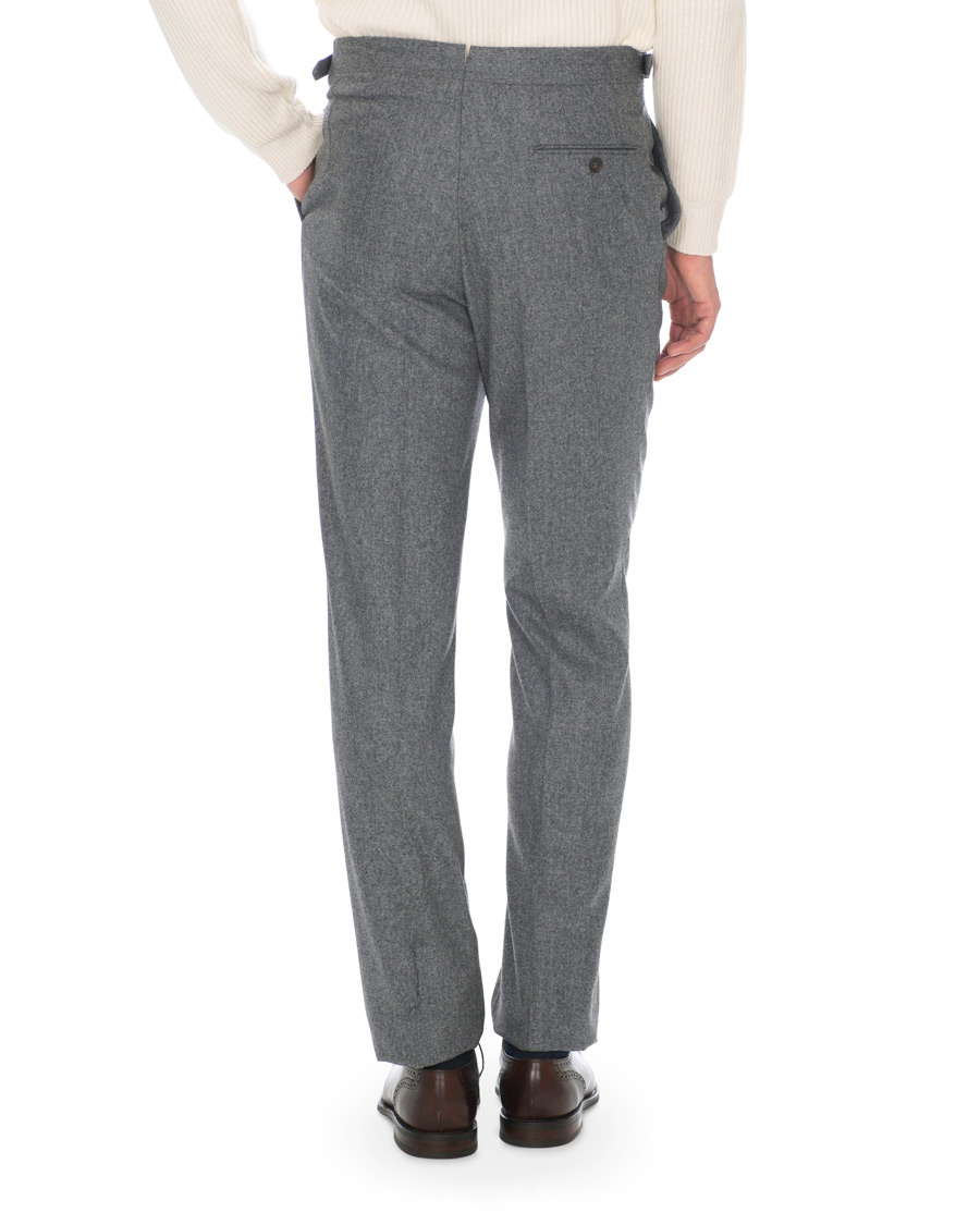 Uomini | Pantaloni | Berg&Berg | Arnold Pleated Side Adjuster Flanell Trousers Mid Grey