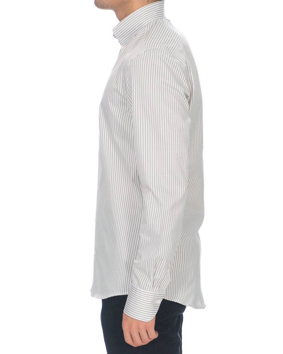 Uomini | Camicie | Stenströms | Slimline Striped Twill Button Down Shirt Green