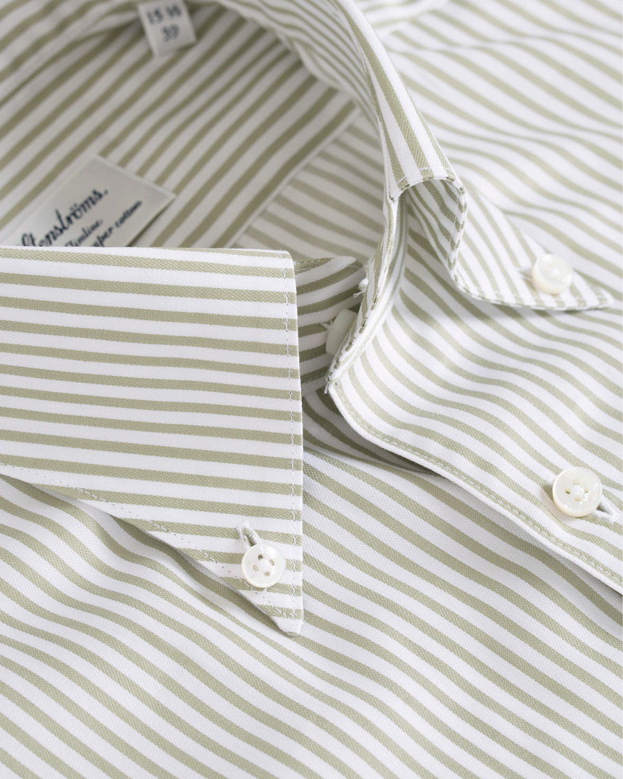 Uomini | Camicie | Stenströms | Slimline Striped Twill Button Down Shirt Green