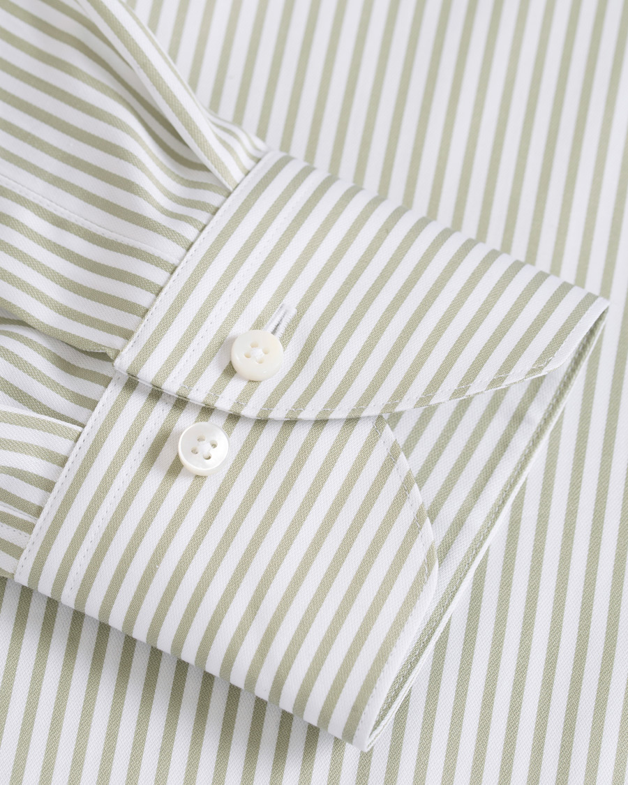 Uomini | Camicie | Stenströms | Slimline Striped Twill Button Down Shirt Green
