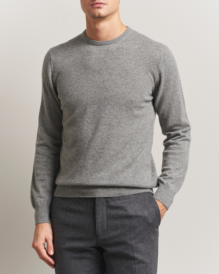 Uomini | Maglieria | Piacenza Cashmere | Cashmere Crew Neck Sweater Light Grey