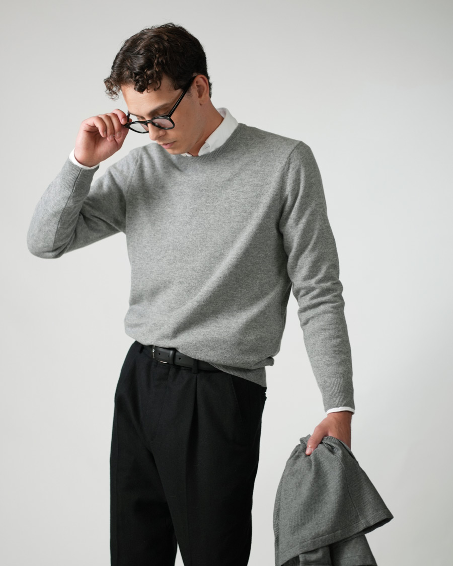 Uomini | Maglieria | Piacenza Cashmere | Cashmere Crew Neck Sweater Light Grey