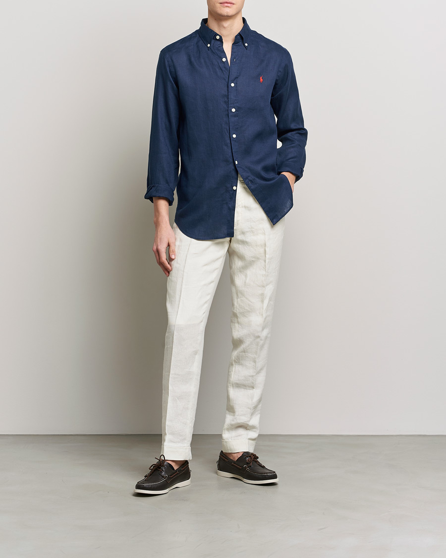 Uomini | Camicie | Polo Ralph Lauren | Custom Fit Linen Button Down Newport Navy