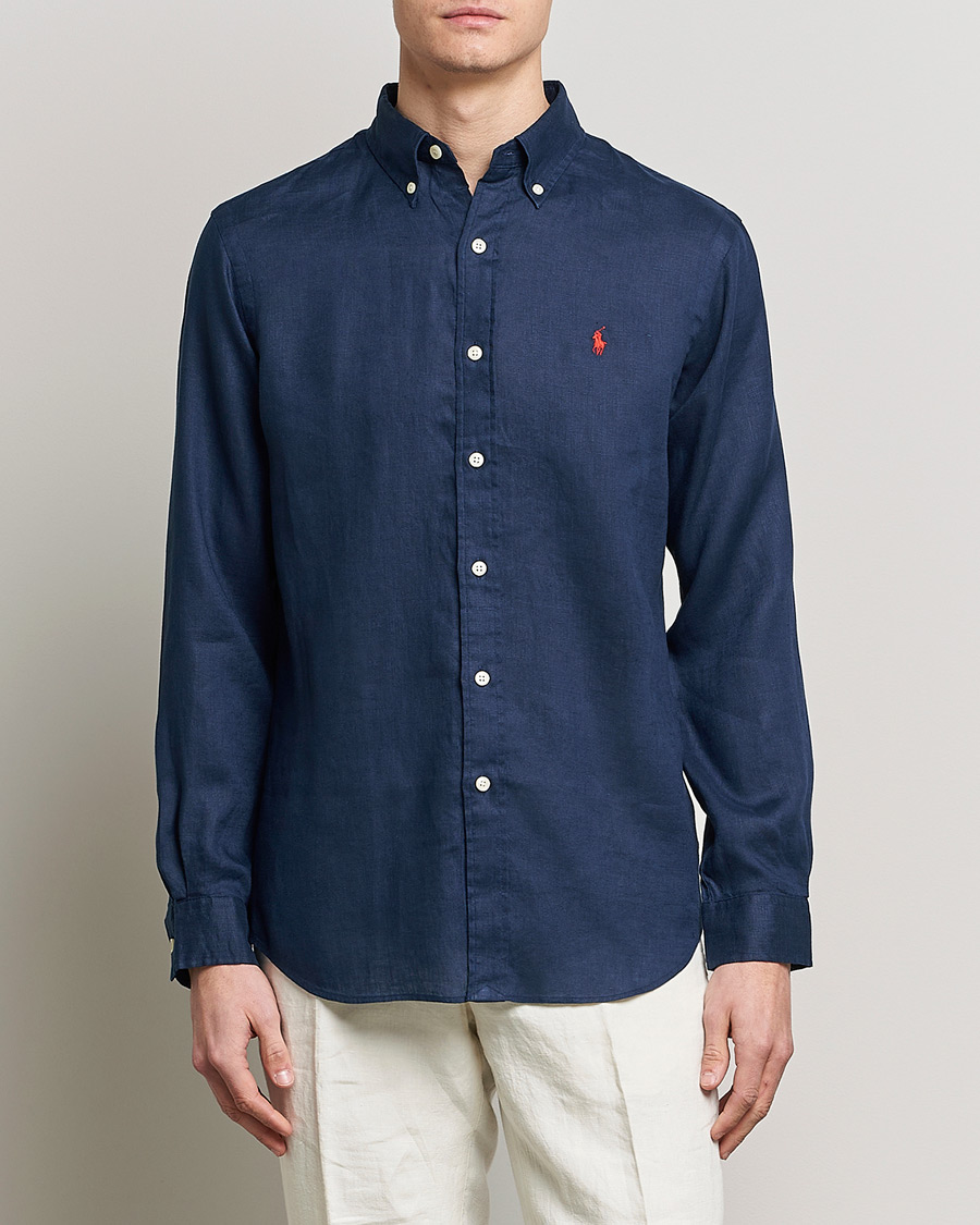 Uomini | Camicie | Polo Ralph Lauren | Custom Fit Linen Button Down Newport Navy