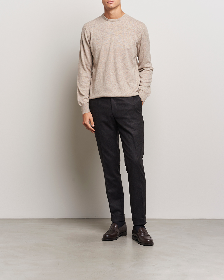 Uomini | Maglieria | Piacenza Cashmere | Cashmere Crew Neck Sweater Beige