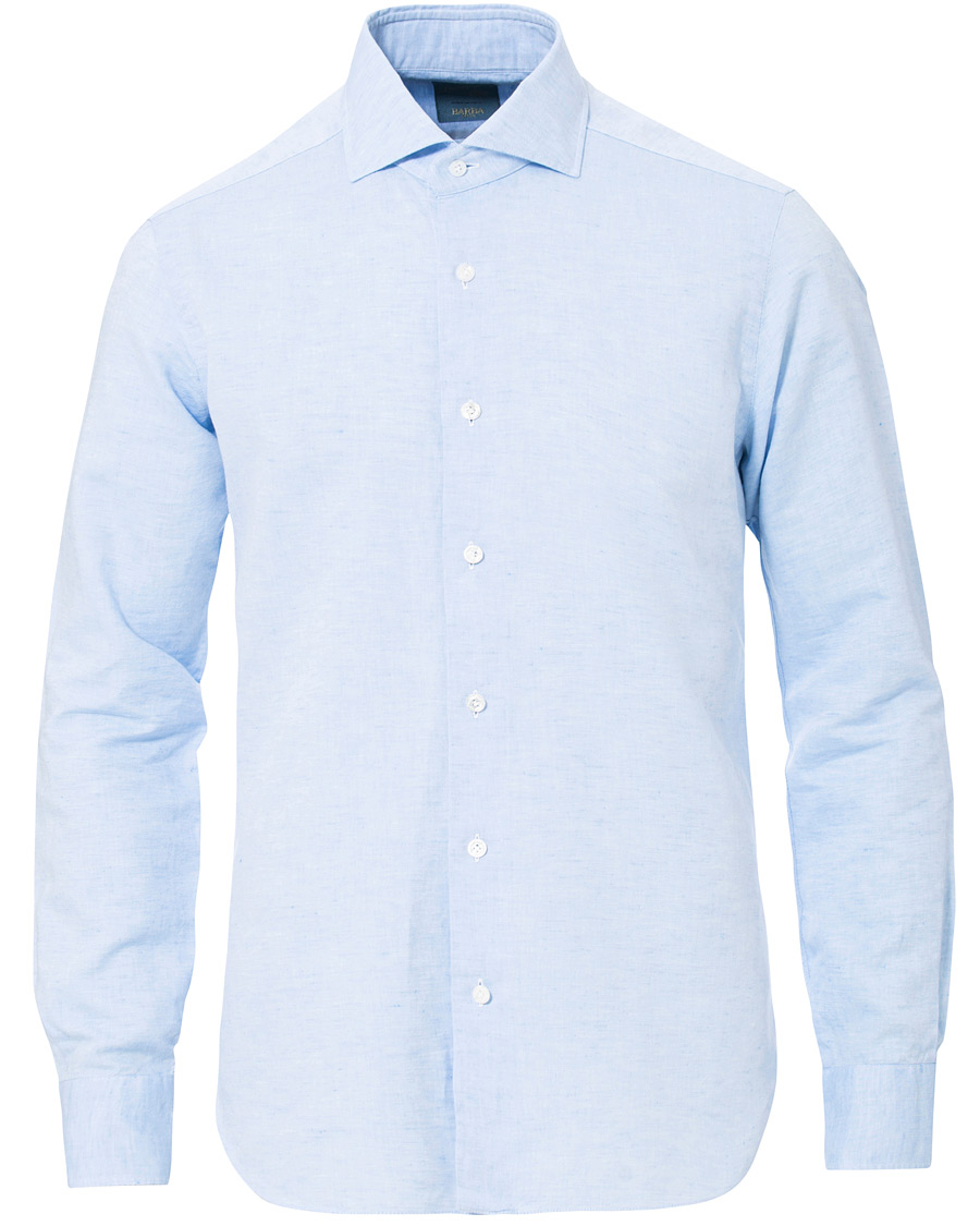 Uomini | Camicie | Barba Napoli | Dandylife Slim Fit Cotton/Linen Shirt Blue