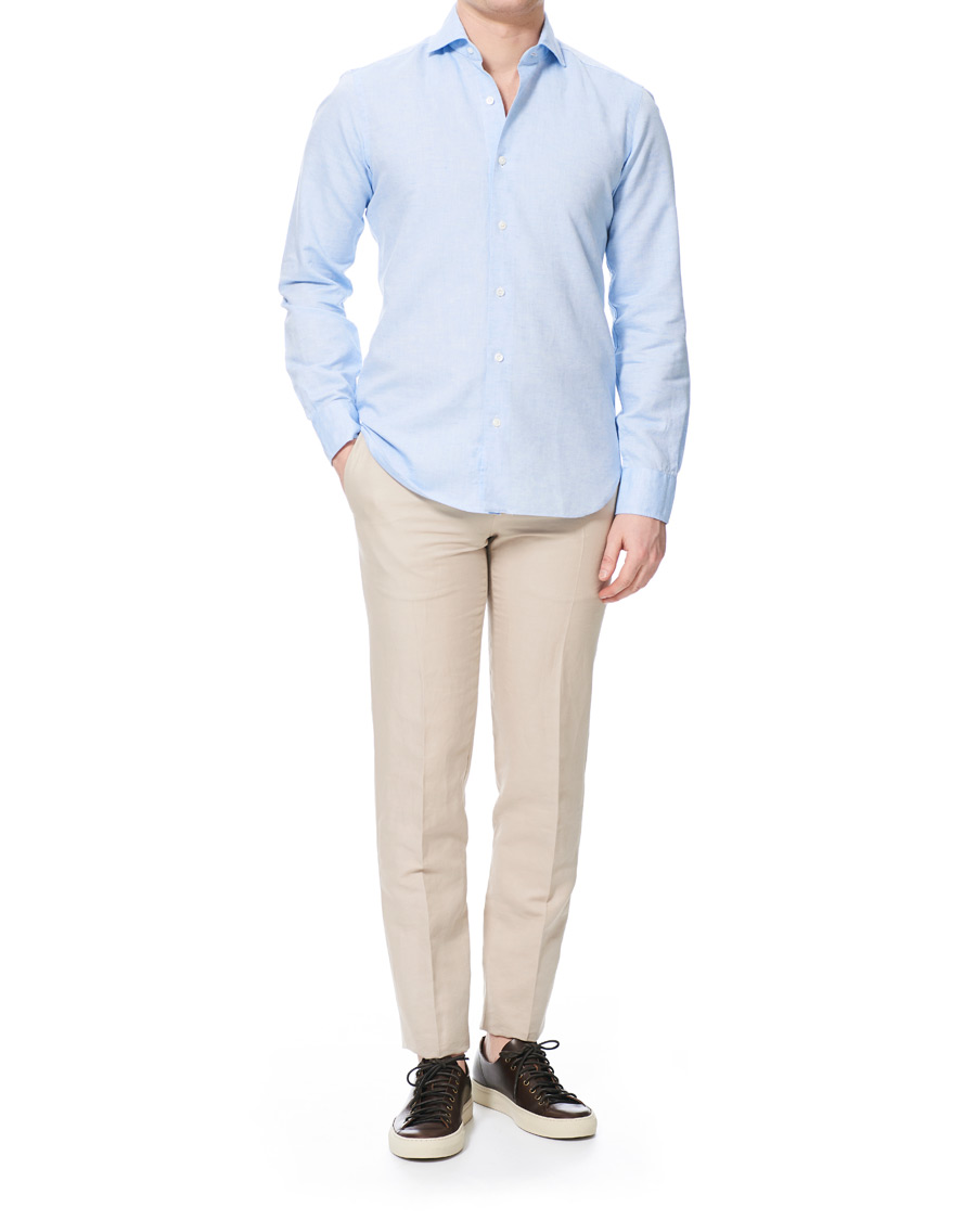 Uomini | Camicie | Barba Napoli | Dandylife Slim Fit Cotton/Linen Shirt Blue