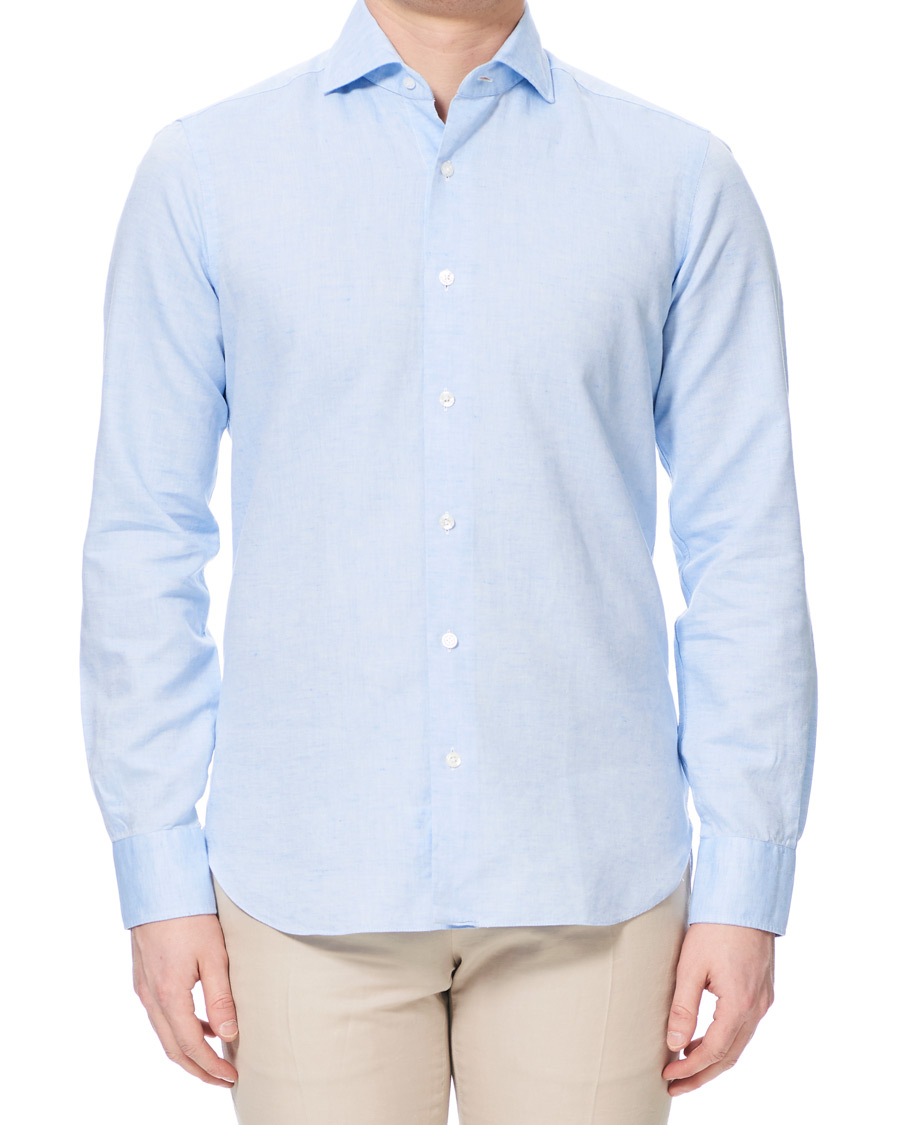 Uomini | Camicie | Barba Napoli | Dandylife Slim Fit Cotton/Linen Shirt Blue