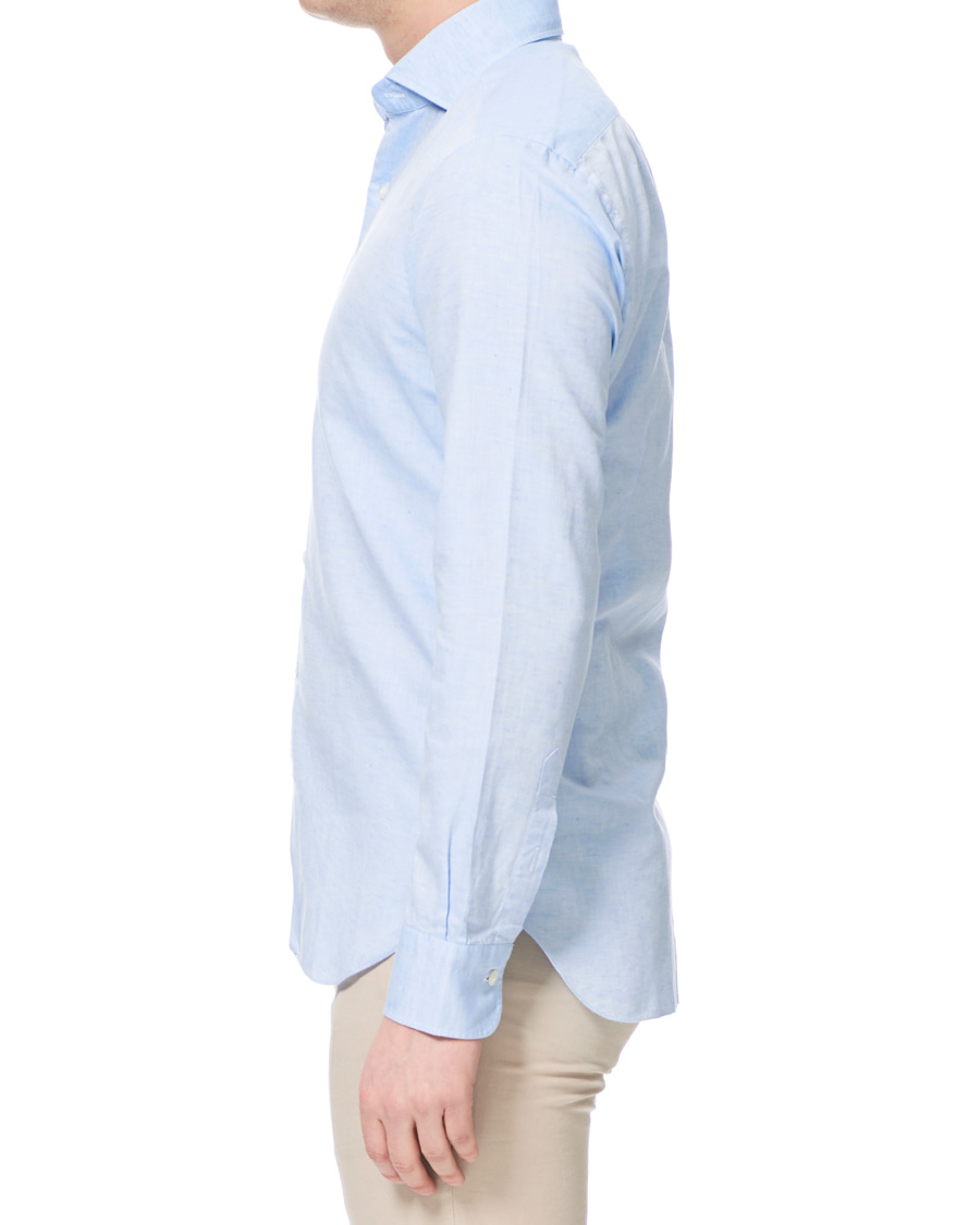Uomini | Camicie | Barba Napoli | Dandylife Slim Fit Cotton/Linen Shirt Blue
