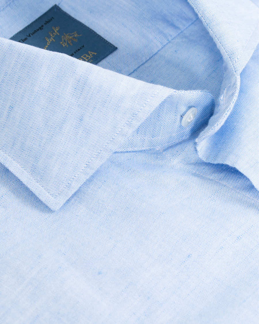 Uomini | Camicie | Barba Napoli | Dandylife Slim Fit Cotton/Linen Shirt Blue
