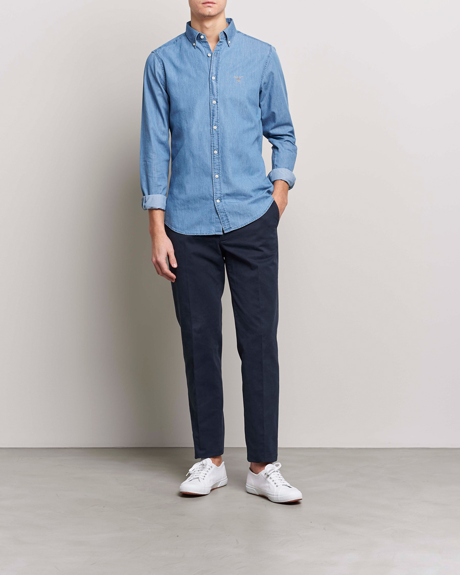 Uomini | Camicie | Gant | Slim Fit Indigo Shirt Semi Light Blue